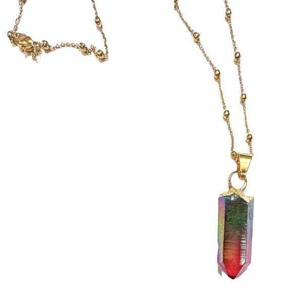 Necklace Rainbow Aura Quartz Crystal Pendant Charm Jewelry - Picture 4 of 5